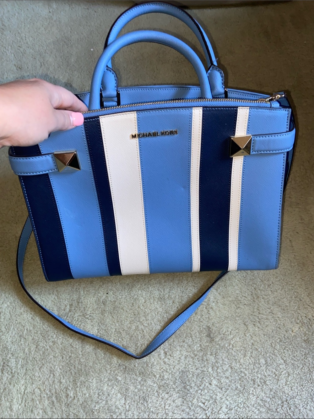 Michael Kors Blue, Navy & White Stripe Satchel
